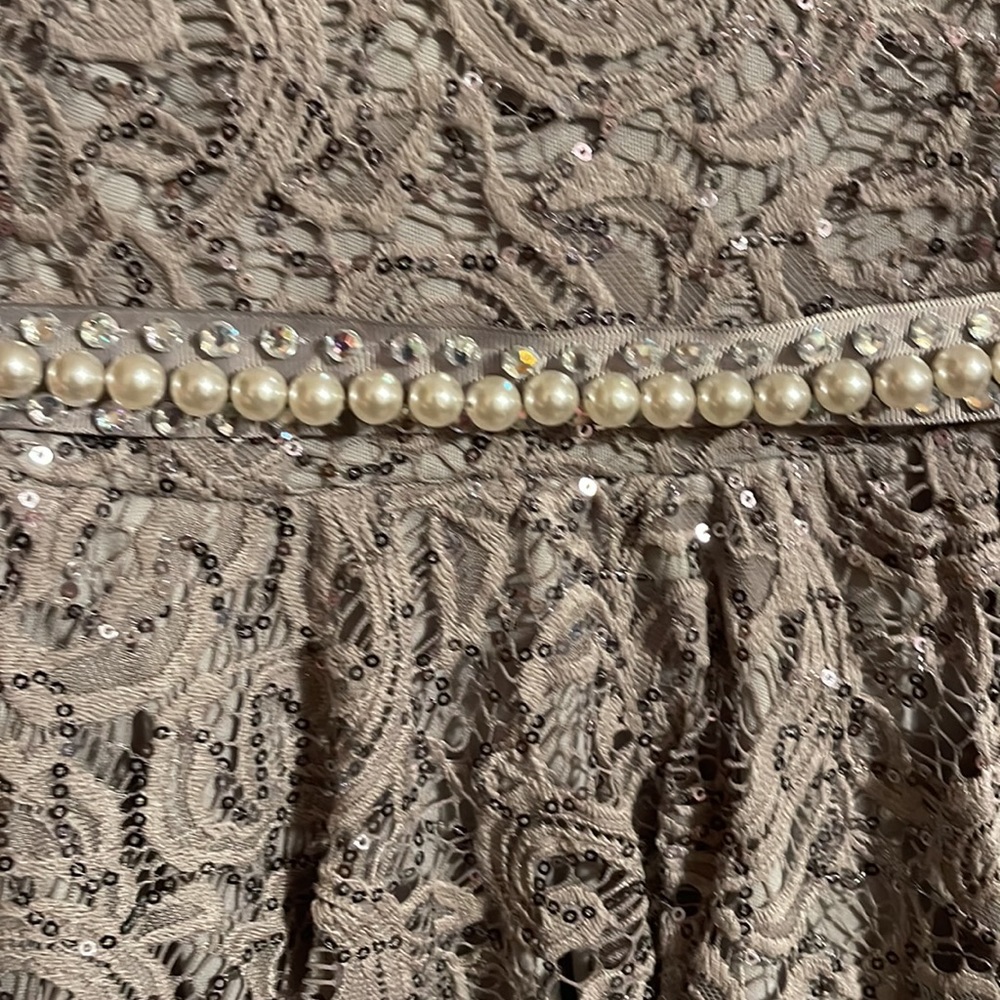 Lined dress with pearls, gems and sequins!  Worn once for a wedding.